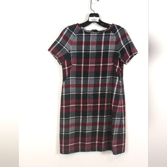 Pietro Brunelli Italy Gray Maroon Plaid Bateau Wool Shift Dress - Picture 2 of 9